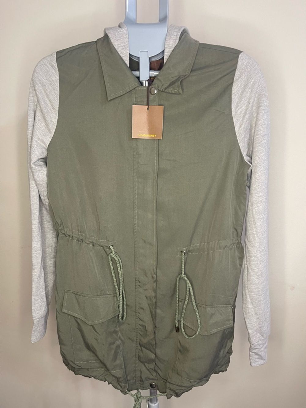 Olive Green Hooded Drawstring Jacket Women’s Medium